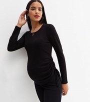 New Look Maternity Black Ribbed Ruched Side Long Sleeve Top